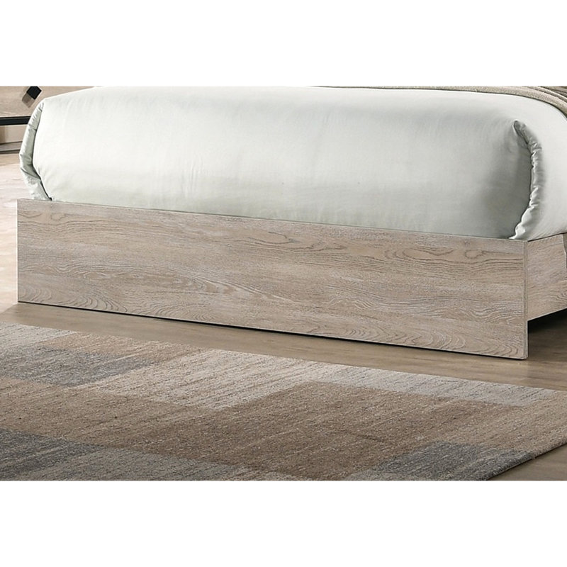 Grand lit moderne en bois d'hévéa de couleur crème avec tête de lit gris, Crème/gris, Grand lit