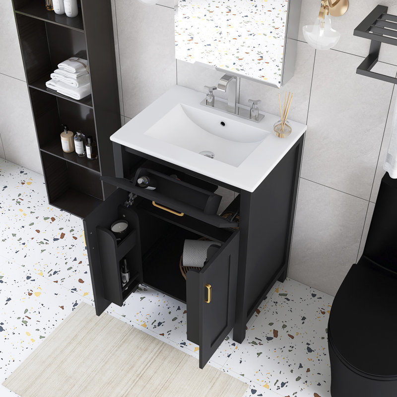 24" Freestanding Single Bathroom Vanity With Integrated Ceramic Top