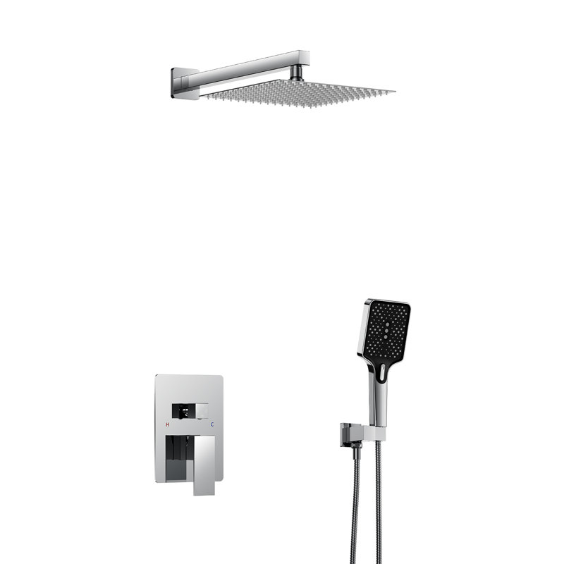 Système de douche encastré 9,84 pouces avec pomme de douche à effet pluie, douche à main à 3 fonctions, barre coulissante réglable, valve à pression équilibrée, ensemble de robinet de douche mural complet
