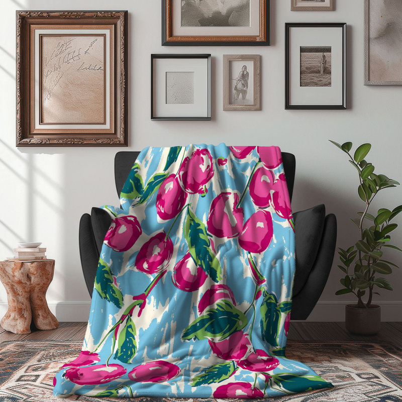 Doux cerisier illustrations - couverture sherpa de qualité supérieure 1 pièce, L 50 po x L 60 po