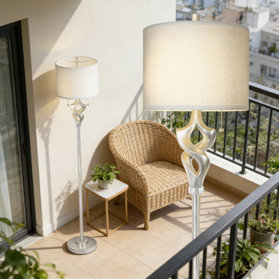 Lampe sur pied sculpturale avec luminosité réglable, finition feuille d'argent antique et corps en résine, lampe sur pied avec interrupteur à chaîne pour le salon, la chambre à coucher ou le bureau à domicile