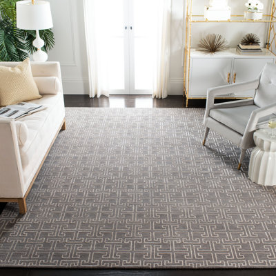 Candie Hand Knotted Viscose/Wool/Cotton Geometric Rug in Gray