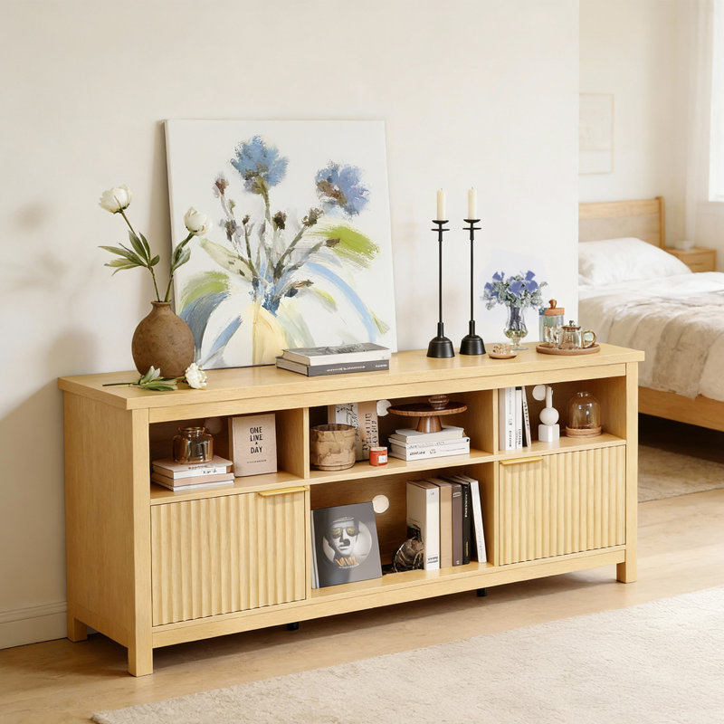 Oak TV Stand 4 Shelves 2 Doors For 55~65 Inch Tvs.