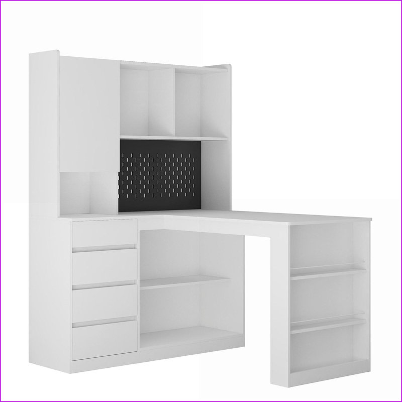 Desks, Modern L-Shaped Corner Desk with Charging Station, Storage &amp; LED Light | White | MDF, Left Hand Return, White