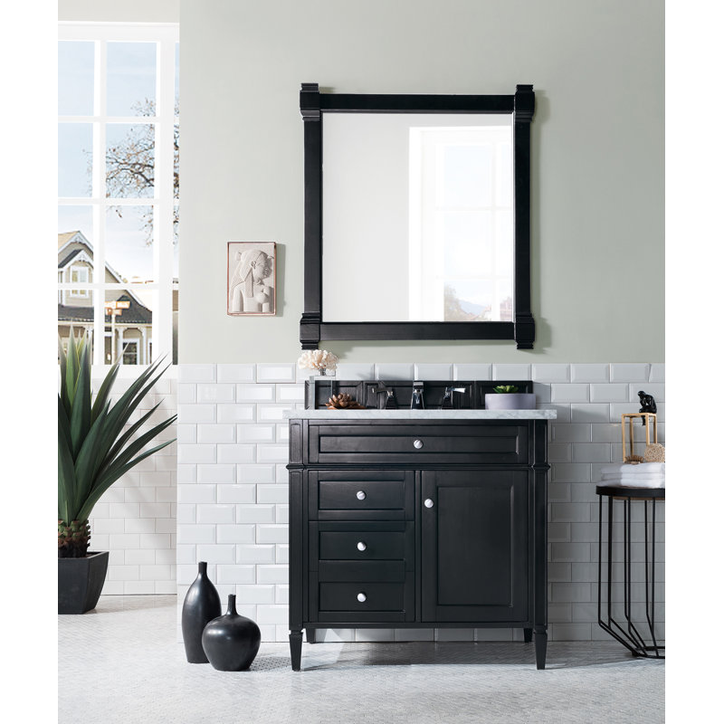 Brittany 36'' W Single Vanity, Black Onyx, Carrara White, 8" Widespread