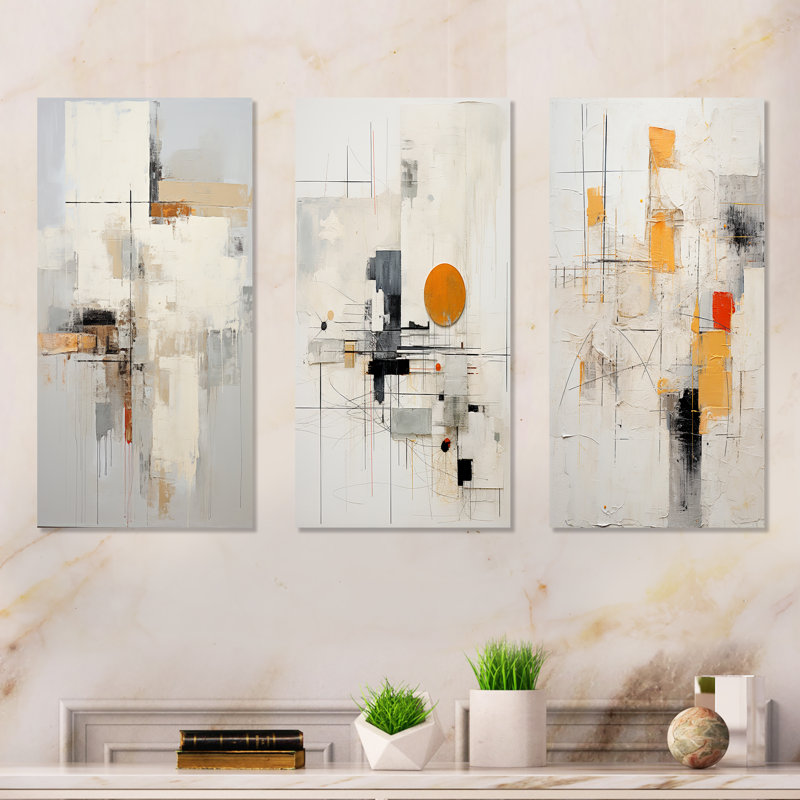 Rêves scandinaves modernes beige et jaune, ensemble de 3 impressions de collages abstraits, H 28 po x l 36 po