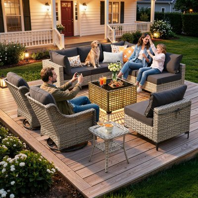 10- Piece Outdoor Patio Furniture Set, All - Weather Wicker Swivel Chairs with Thick Padded Cushions, Sectional Sofa, Coffee Table & Side Table for Garden, Backyard & Patio
