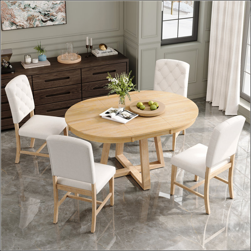 Ensemble de salle à manger rétro 5 pièces avec table ronde extensible et chaises rembourrées pour une expérience culinaire élégante