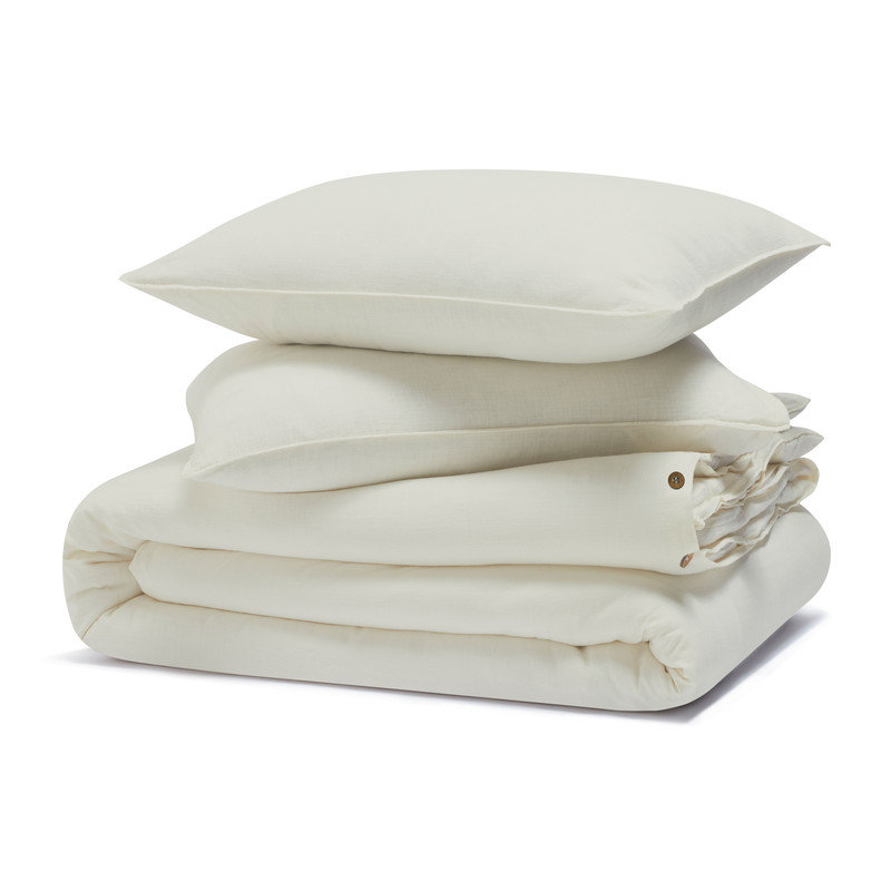 Ensemble de housse de couette 100% coton Chloe, Housse de couette très grand californien + 2 taie, Ivoire ivoire
