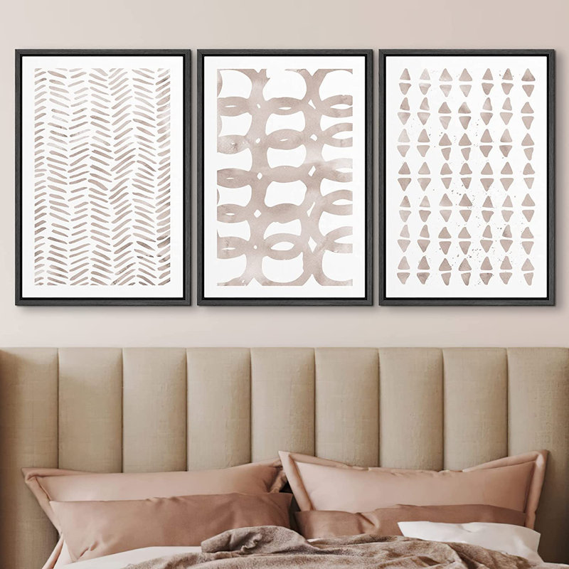 Polygon Collage Abstract Shapes Illustration - Ensemble de 3 peintures sur toile à cadre flottant, Noir