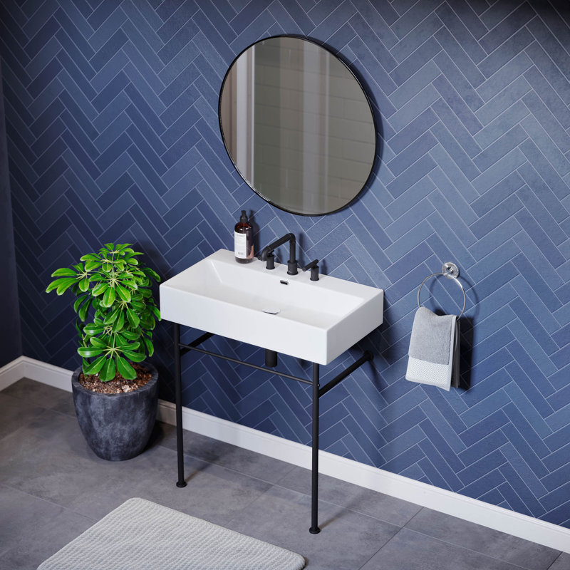 Claire 30" Console Sink White Basin Chrome Legs With 8" Widespread Holes, White/Matte Black