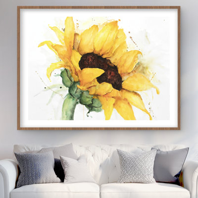 Aquarelle tournesol avec éclaboussures de peinture - impression jaune rustique