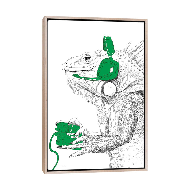 «I-guana Game All Day», reproduction d'art sur toile encadrée, 40 po x 26 po, Toile avec cadre, Beige