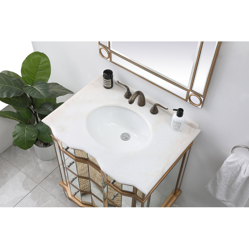 Mirrored Gold and Marble Single Bathroom Vanity