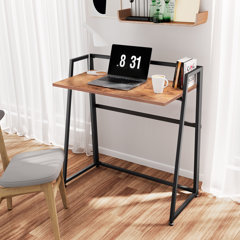 Need Folding Desk Small Desk 31 1/2 No Assembly Foldable Computer Desk for  Small Space/Home Office/Dormitory,Teak&Black Frame