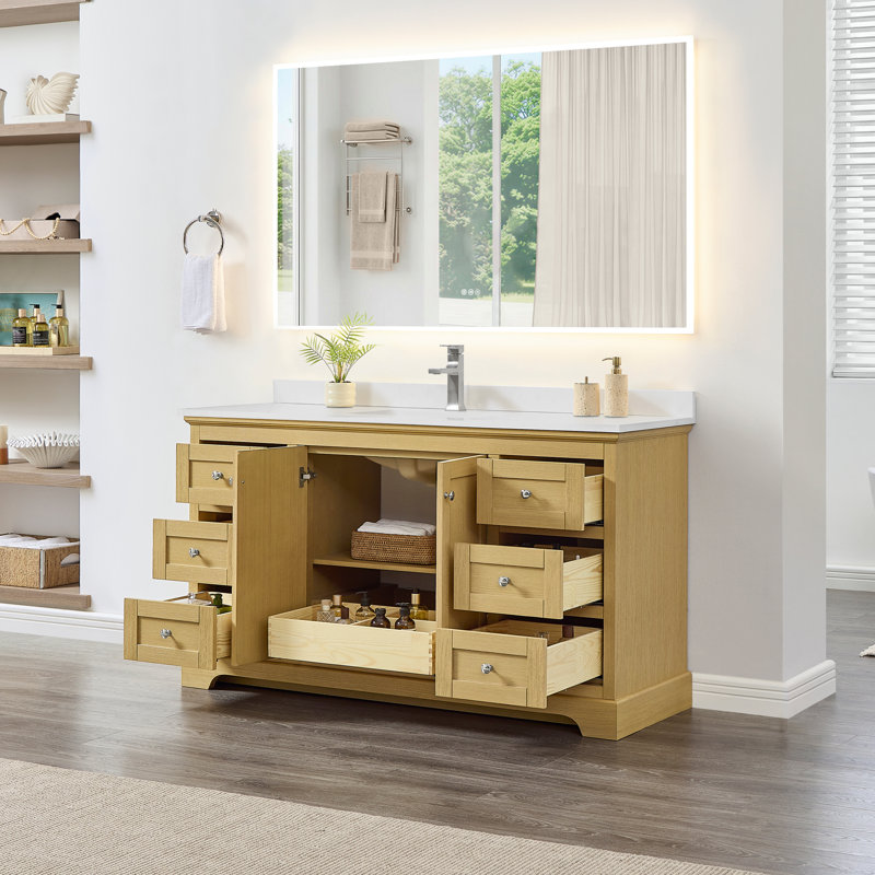 Ensemble de meuble-lavabo simple 60 po Avery, Gris foncé, Marbre de culture de Carrare veiné clair, Noir mat