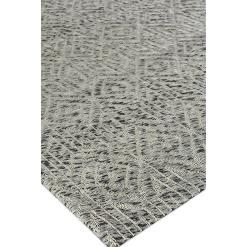 Woven Earth Wool Geometric Area Rug in Silver, Rectangle 6' x 9'