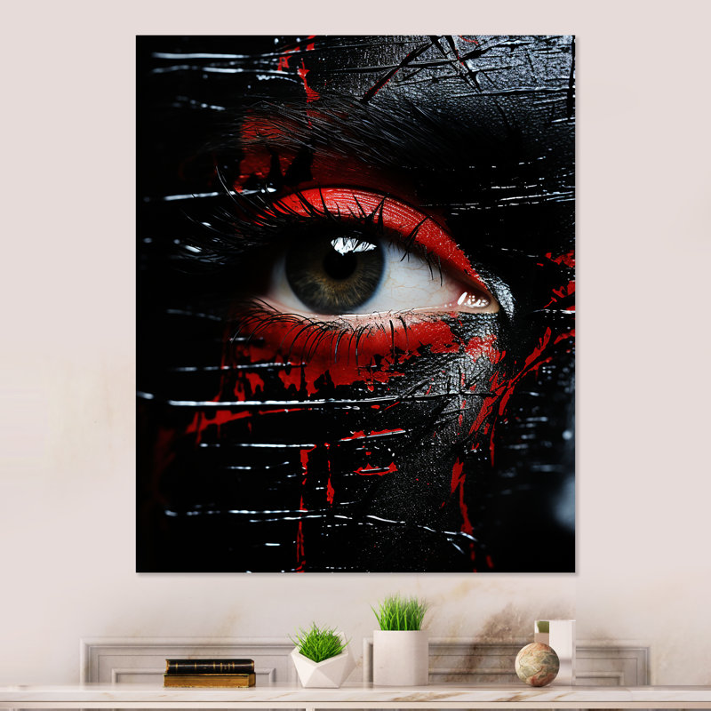 Œil de maquillage tribal rouge africain, H 20 po x l 12 po x P 1 po