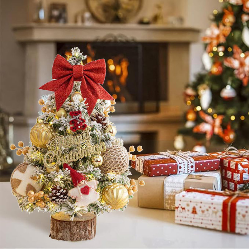 Arbre de Noël artificiel enneigé avec lumières à DEL 17,7 po pour décoration des Fêtes