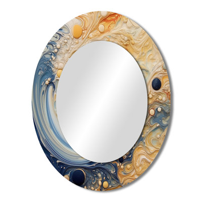 Cream Astrology Nebula Marble II - Navy Oval Wall Mirror Decor