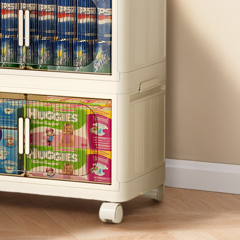 Stackable Foldable Storage Bins With Lids And Wheels, 124, Beige/Transparent