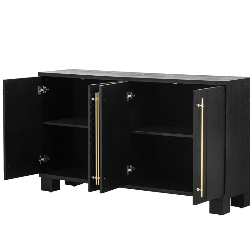 Buffet avec finition laquée noire et tablettes polyvalentes avec poignées laquées or