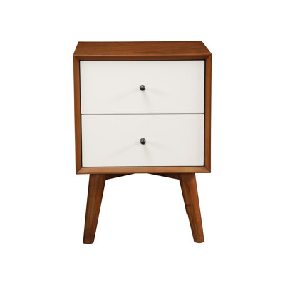  Flynn Acorn and White Two Tone 2 Drawer Mahogany Nightstand Mid Century Modern Style