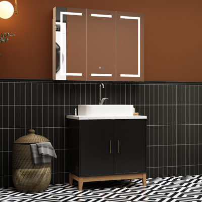 Ensemble de meuble-lavabo simple 47,2 po avec plateau en céramique et miroir Trienette