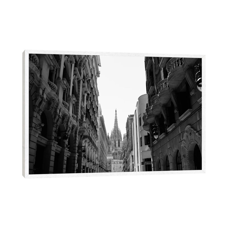 Cathedral Of Barcelona by Bethany Young - Print on Canvas, White Framed, 66.04cm H x 101.6cm W x 3.81cm D