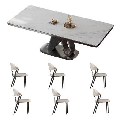 Simple rectangular rock plate table and chair set