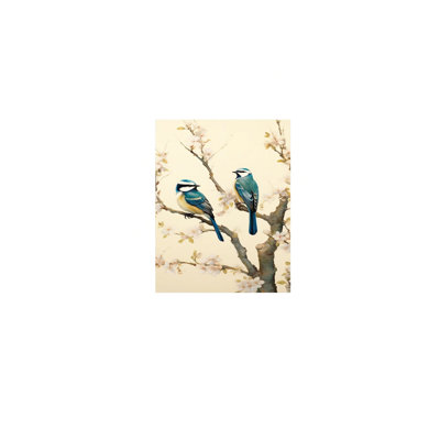 Blue Birds On Branches With White Flowers Canvas Art For Home Decor,12 By 18-Inch
