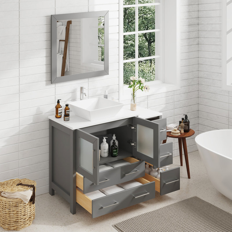  Framed 29.9" Single Bathroom Vanity Set with Mirror, Gray