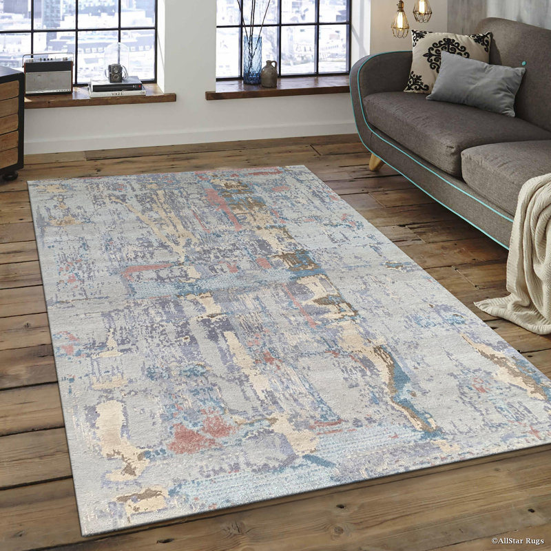 Tapis rectangulaires multicolores modernes et élégants en laine nouée à la main et résistants aux taches