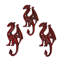 Crochets muraux d'entrée en fonte rouge vieillie, motif dragon, lot de 3, hauteur 16,5 cm