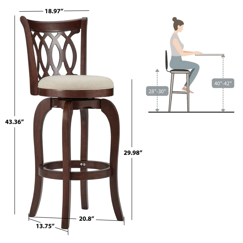 Chaise pivotante à hauteur de comptoir Alyn, Beige, Tabouret de bar (siège d'une hauteur de 29 po), Cerisier