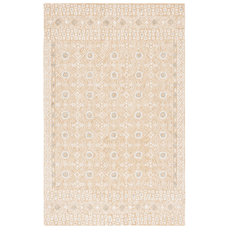 Melindasue Hand Tufted Wool/Cotton Geometric Rug in Gold/Ivory, Rectangle 8' x 10'