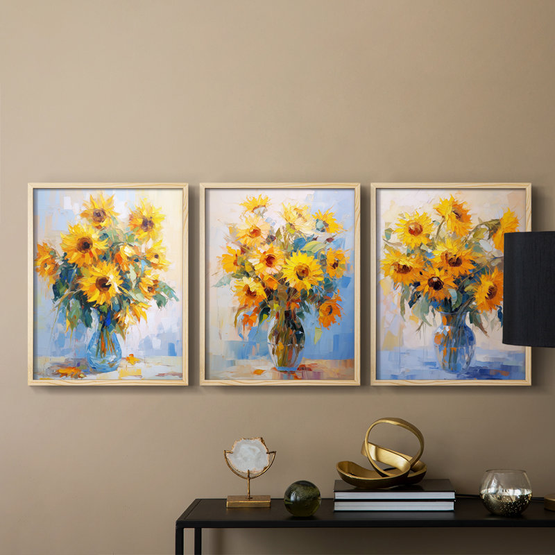 Étude florale CLVII - Ensemble de 3 estampes numériques - Prêt à accrocher, Encadré naturel, H 14 po x l 11 po