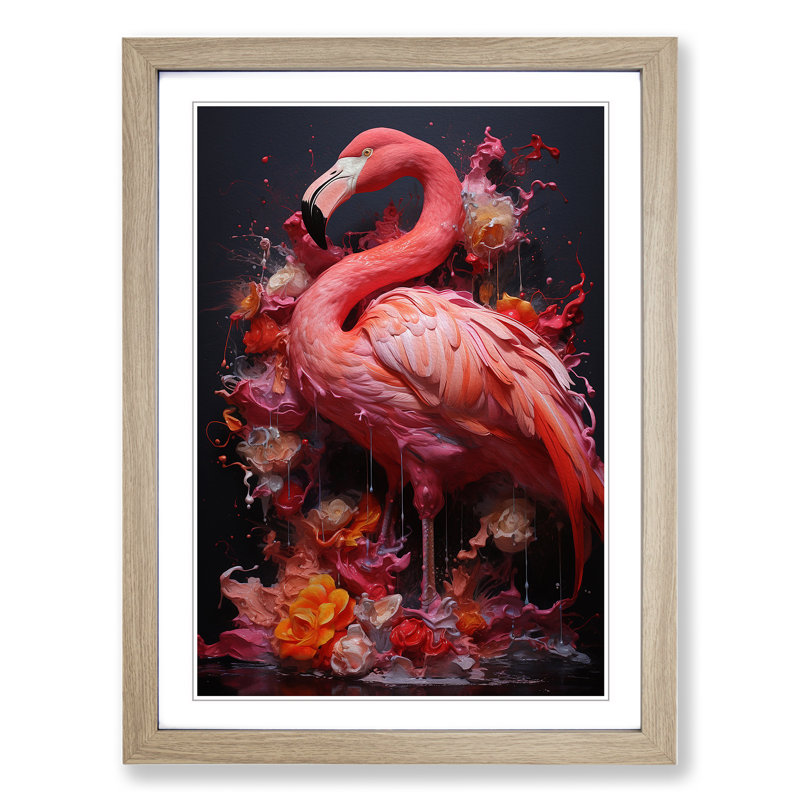 Flamingo Neo-Plasticism - Framed Print, Oak, 34cm H x 25cm W x 2cm D