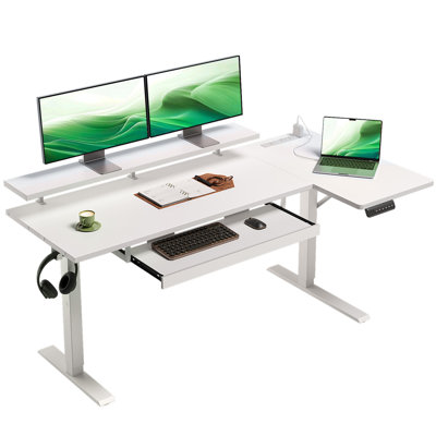 Bureau debout électrique avec réglage de la hauteur, bureau debout avec prises de courant intégrées, bureau personnel avec structure réversible, bureau d'ordinateur avec tablette pour moniteur, bureau d'écriture avec plateau à clavier sous le burea