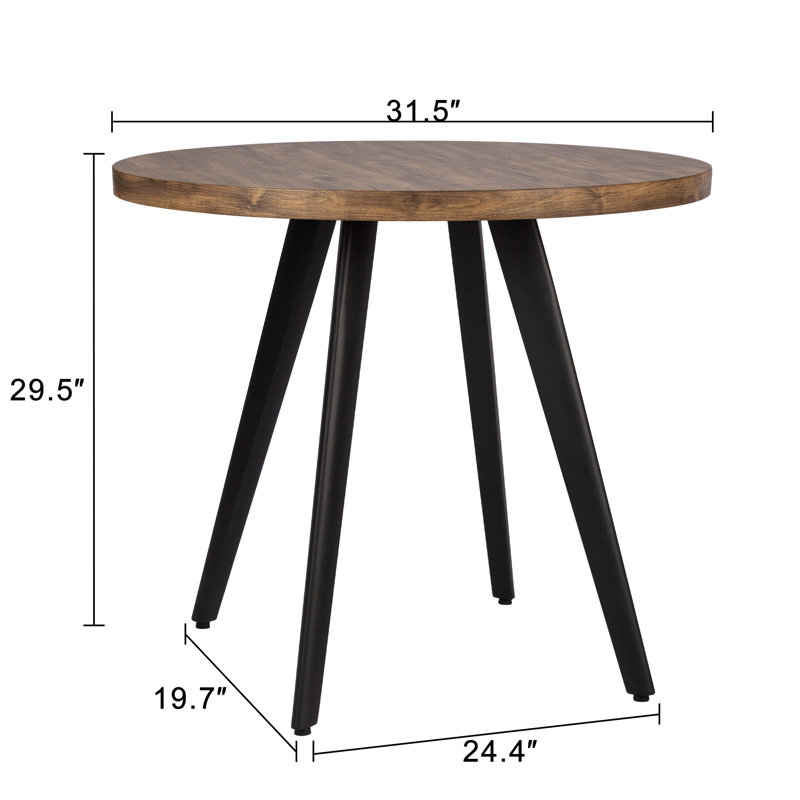 Rusty Walnut Round Wood Dining Table with Adjustable Metal Legs