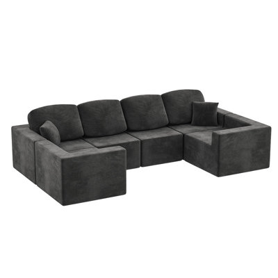 L-Shaped Modular Sectional Couch, Cloud U-Shaped Sectional Sofa with Wide Armrest by Latitude Run