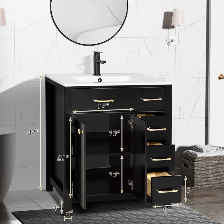 Goujxcy 30 Bathroom Vanity with Single Sink Set, Bathroom Storage Cabinet  with Metal Frame and Resin Sink Top, Open Shelf, Black