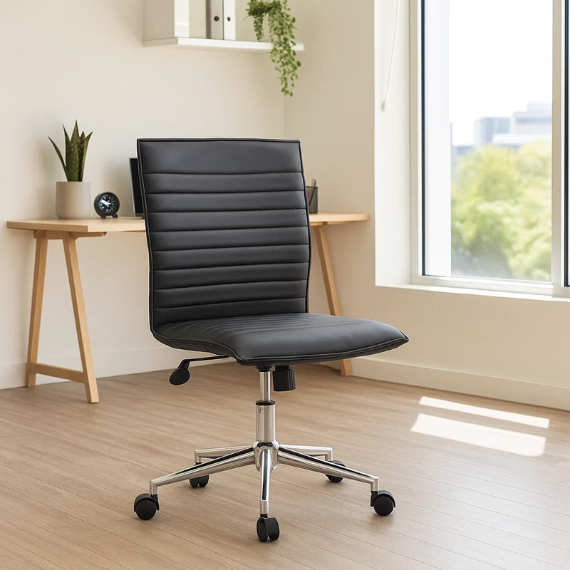 Fauteuil roulant sans accoudoirs de qualité commerciale avec base chromée H baie, vinyle noir, Noir