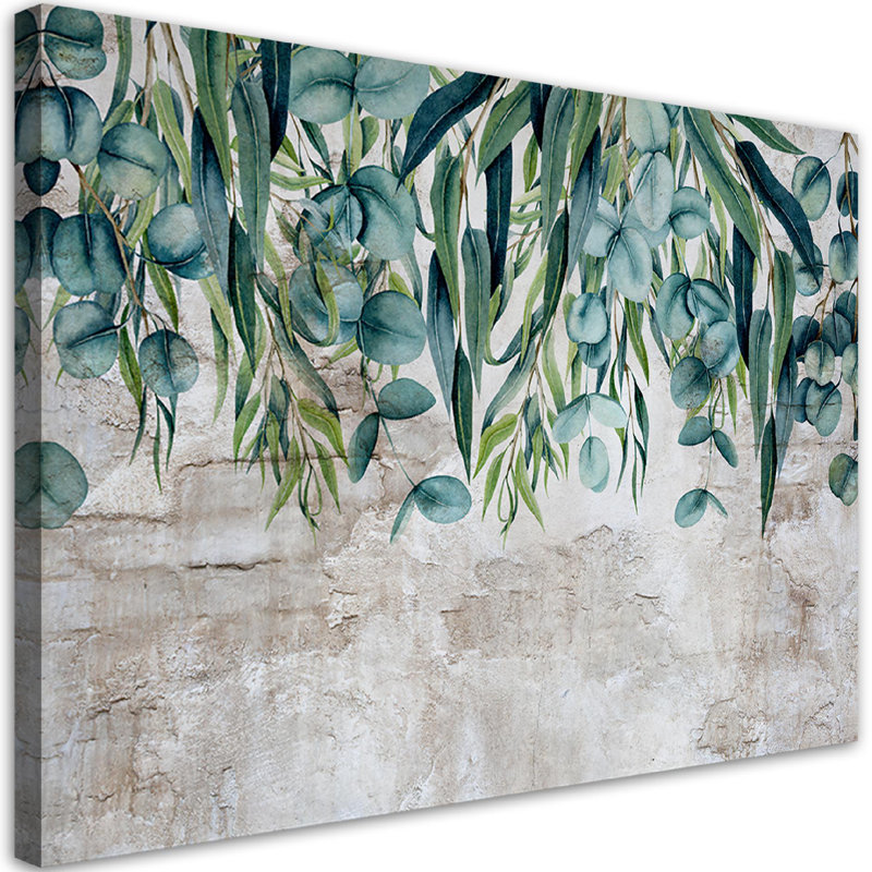 Green Hanging Leaves Concrete - Wrapped Canvas Print, 80cm H x 120cm W