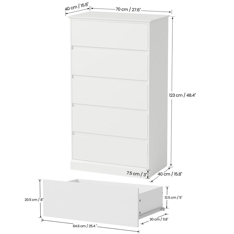 Dornisha Modern Tall Storage Chest Of Drawers, White