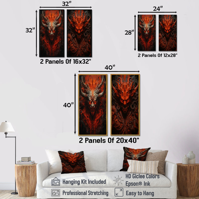 Hindouisme Asura Demon Fiery Flame - ensemble de 2 impressions d'art de l'hindouisme, Toile tendue, H 32 po x l 33 po