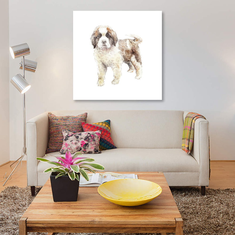«St. «Bernard Puppy», reproduction sur toile, H 26 po x l 26 po x P 1,5 po, Pas de tapis, Toile tendue