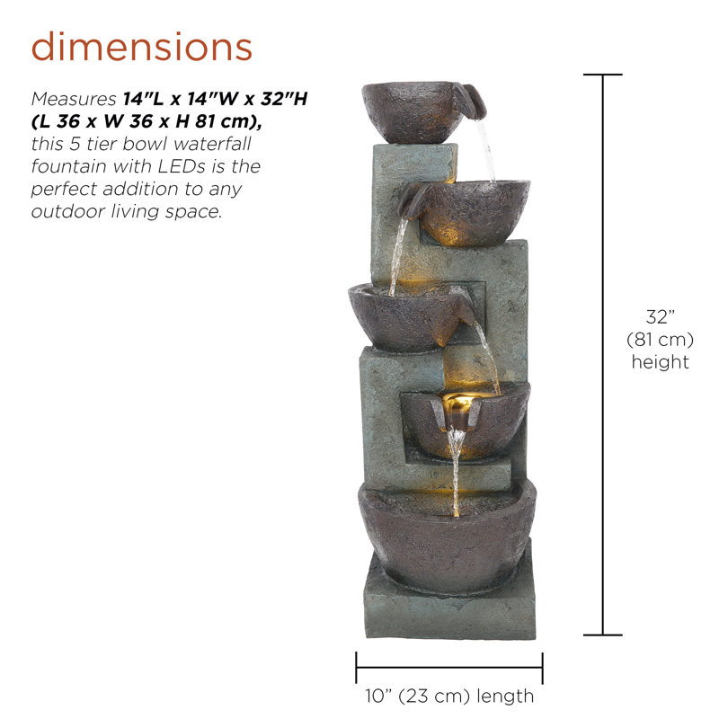 Fontaine cascade à 5 niveaux avec lumières DEL
