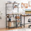 Rustic Brown And Black, 6-Tier Large Baker's Rack Microwave Rack With Sockets And 4 Hooks