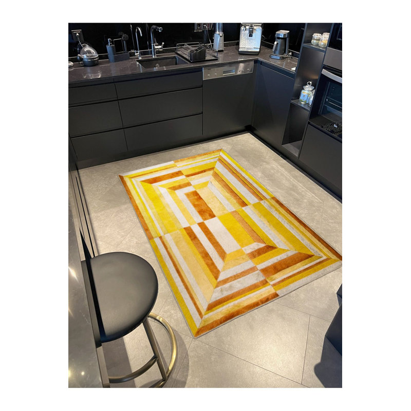 Yellow Tones Geometric Pattern Decorative Washable Rug, Rectangle 3'3" x 4'11" Rug Pad Included